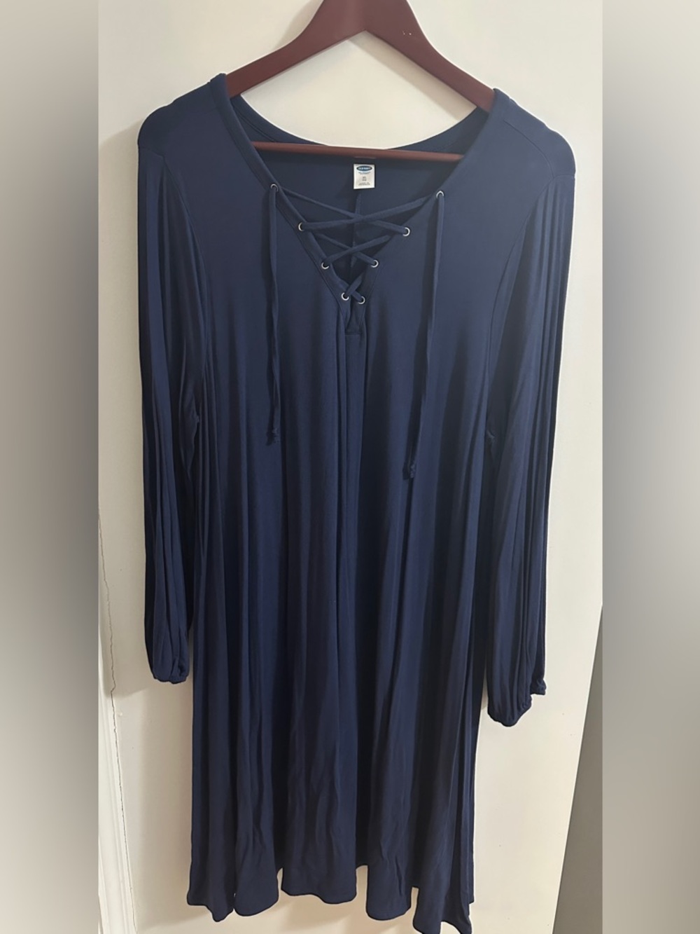 Old Navy Navy Lace-Up Front Long Sleeve Dress